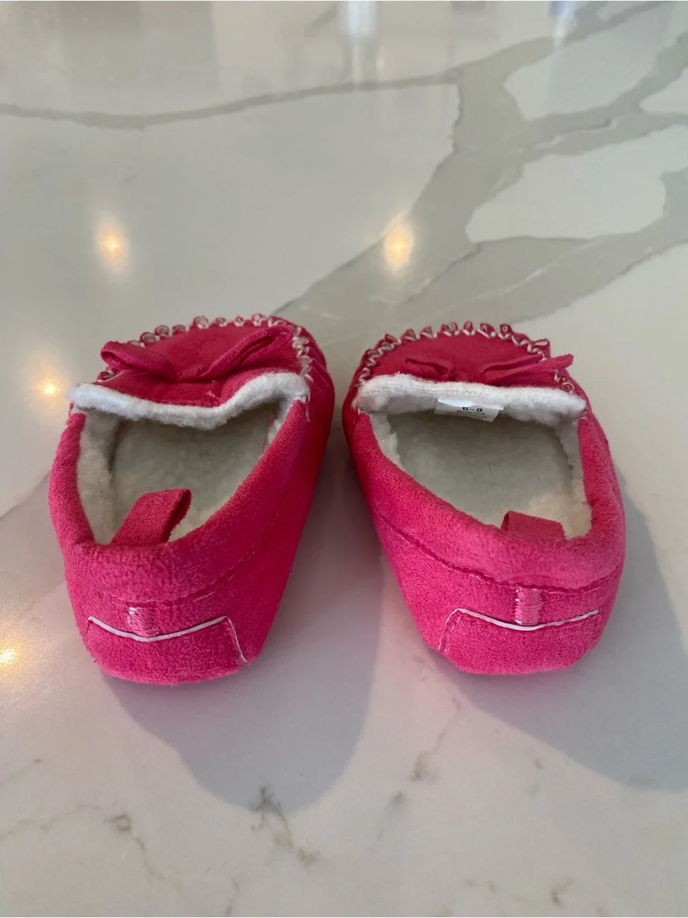 Rising Star Girls Pink Moccasin Slippers Faux Fur Lined Slip On Bow 6-9M